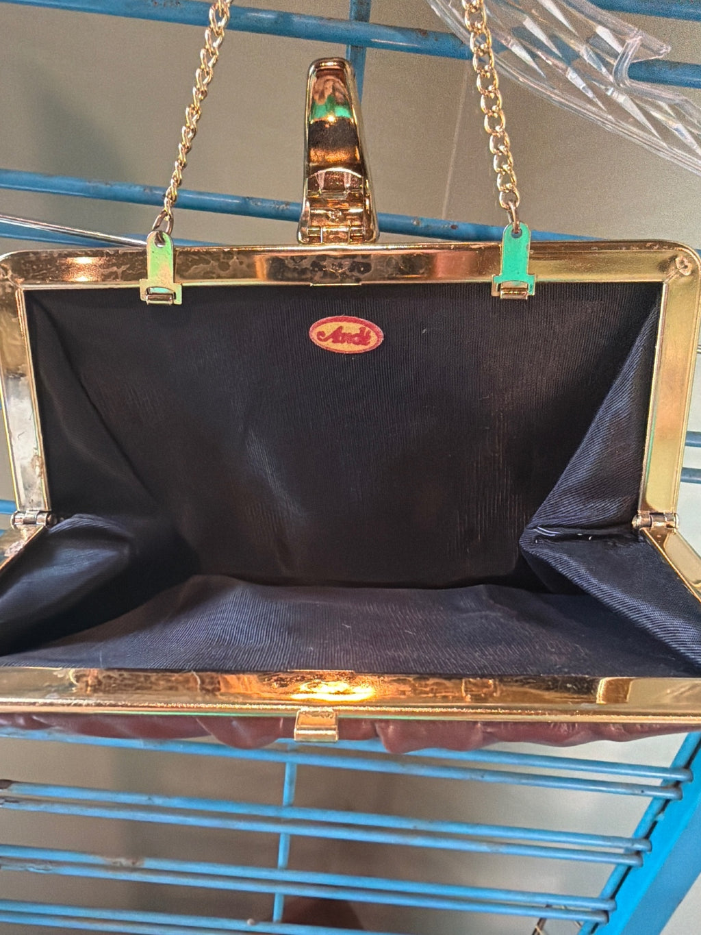 Vintage Andi Burgundy Leather Handbag with Gold Chain Strap