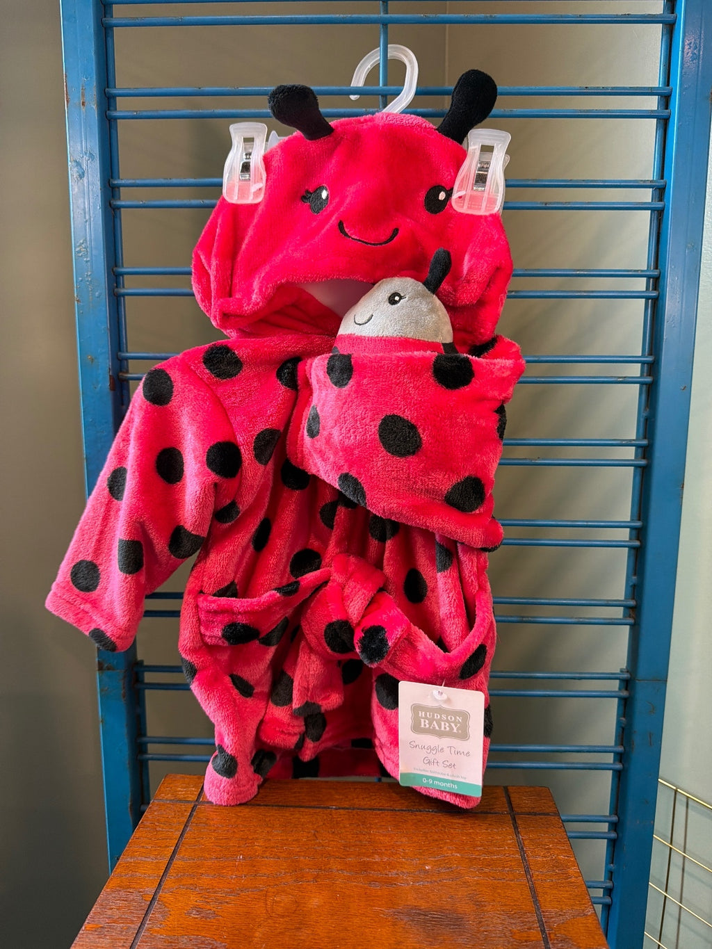 Hudson Baby Snuggle Time Ladybug Bathrobe and Plush Toy Gift Set for 0-9 Months