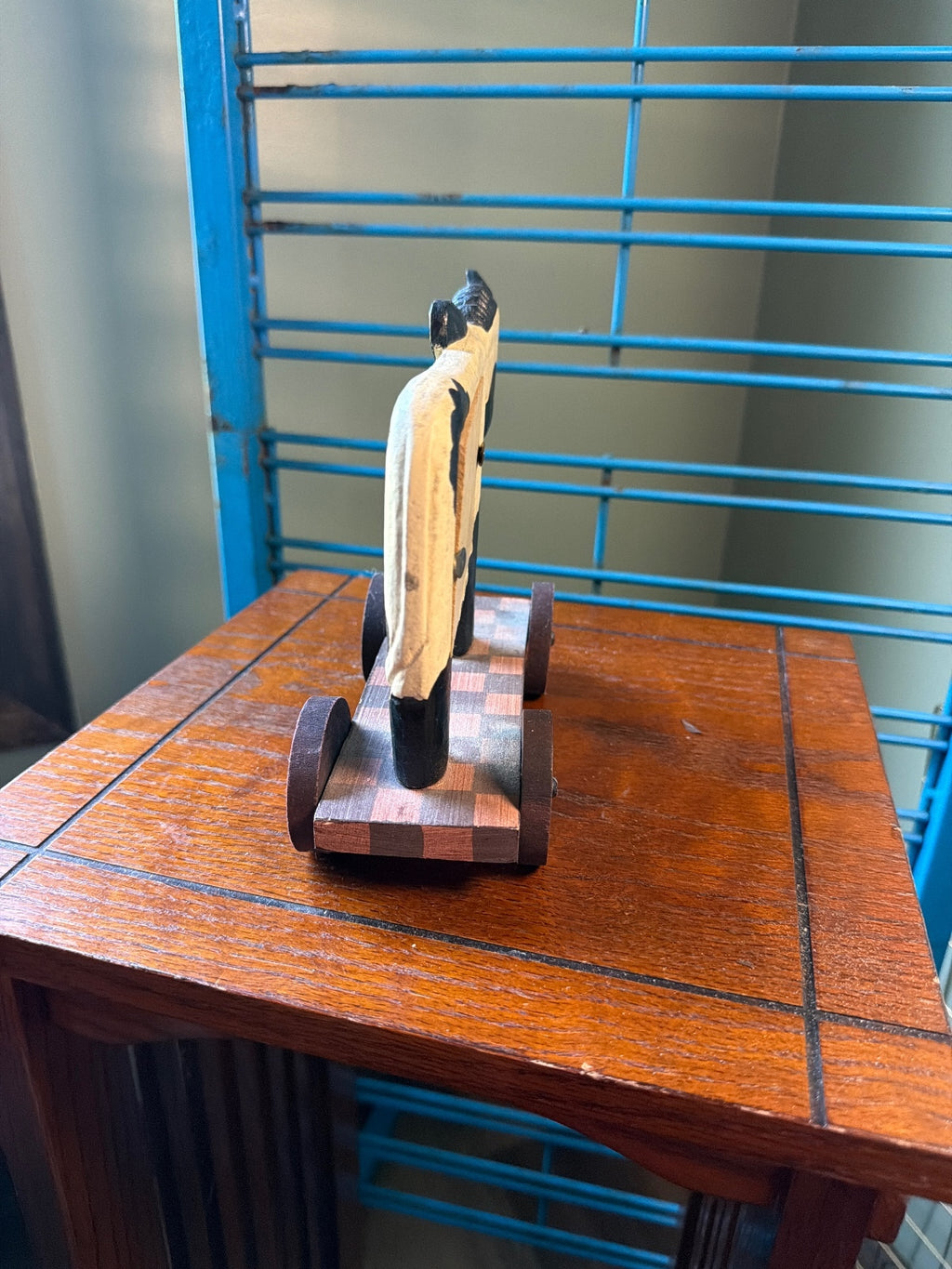 Handcrafted Wooden Cow Pull frame with Checkerboard Base