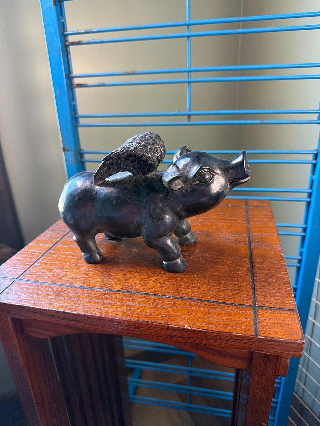 Metallic Pig Figurine with Wings Sculpture