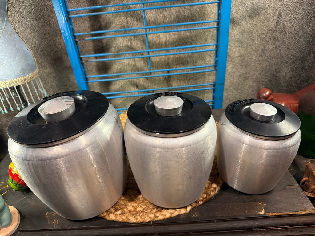 Vintage Aluminum Kitchen Canister Set - Flour, Sugar, Coffee
