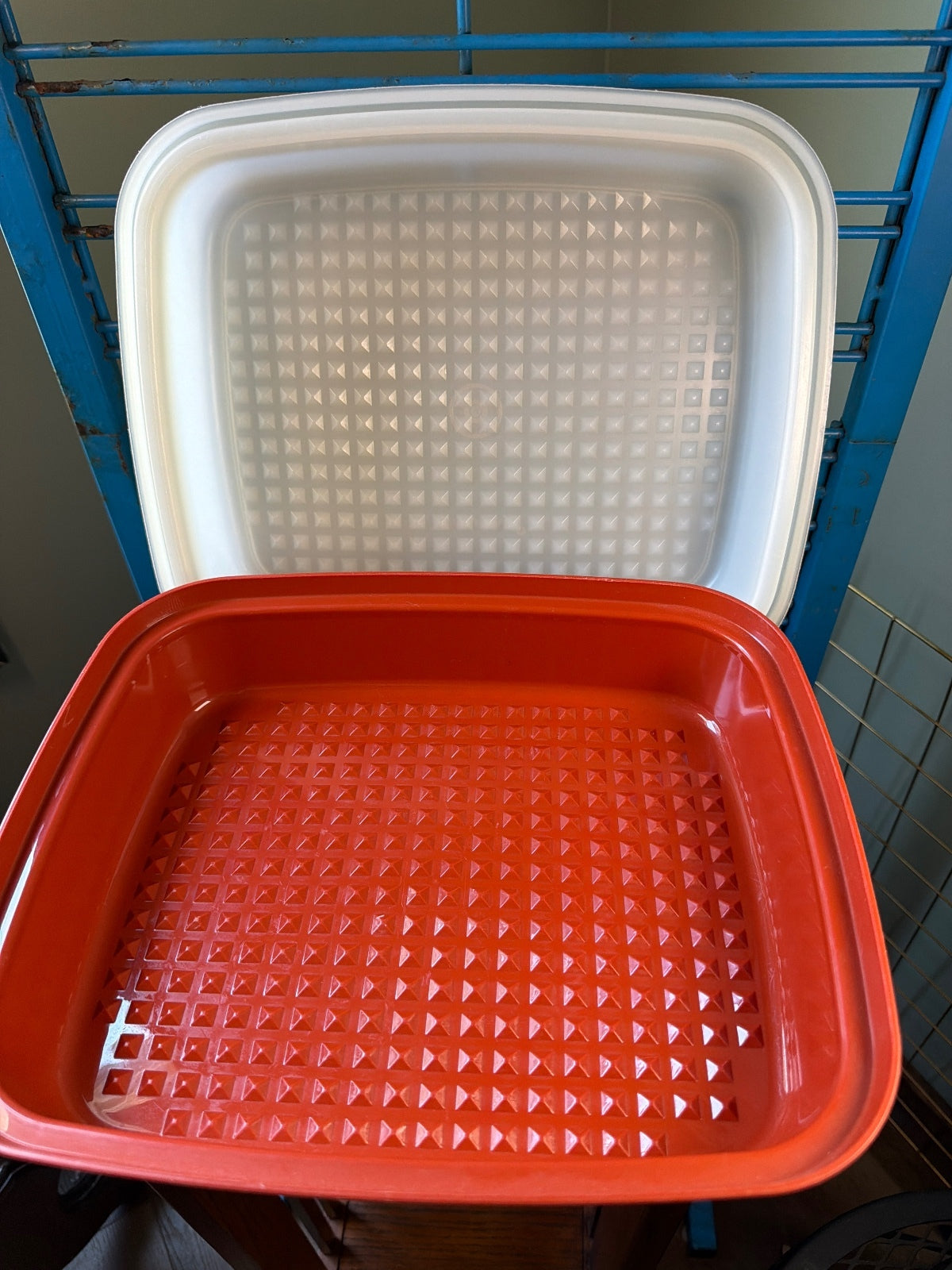 Vintage Tupperware Red and White Square Container with Lid