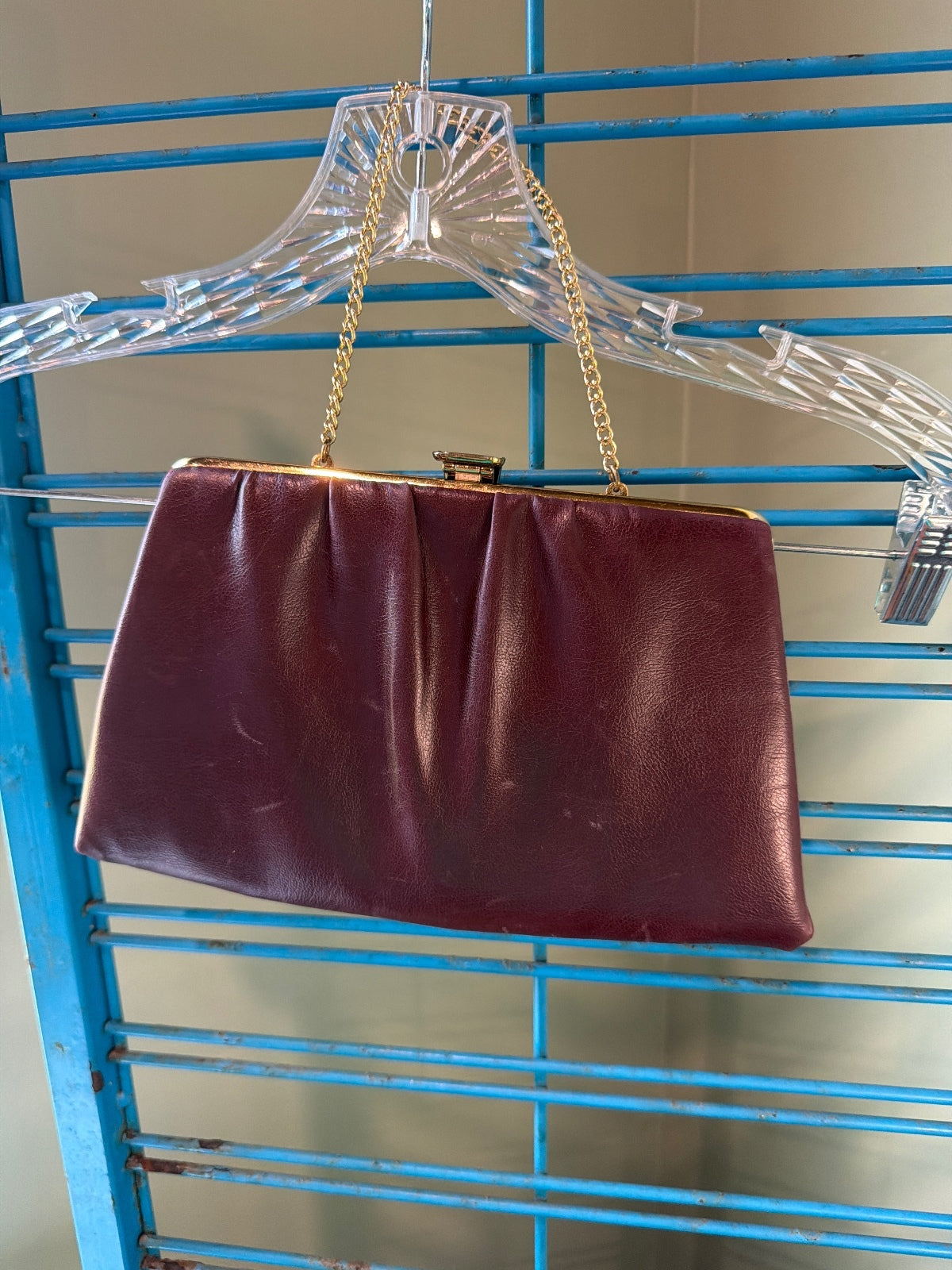 Vintage Andi Burgundy Leather Handbag with Gold Chain Strap