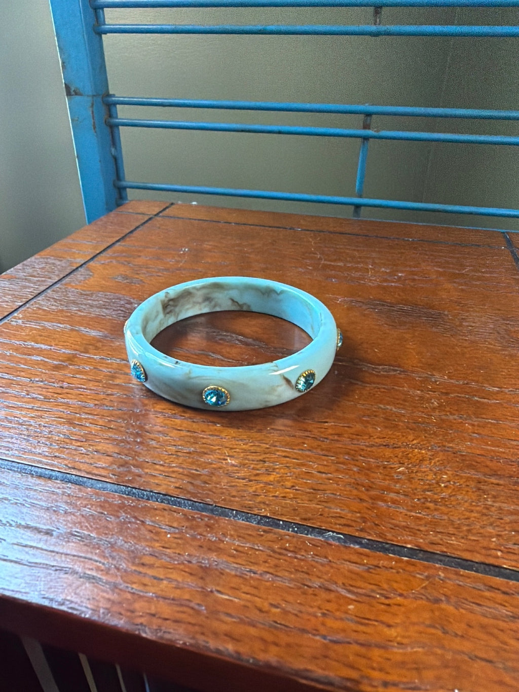 Marbled Blue Acrylic Bangle Bracelet with Turquoise Accents