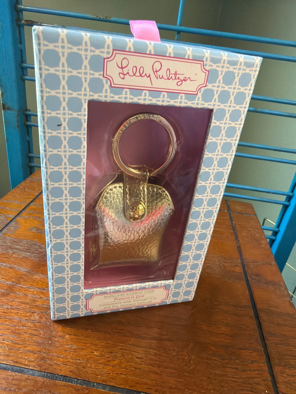 Lilly Pulitzer Wireless Earbud Case with Gold Ring Clip