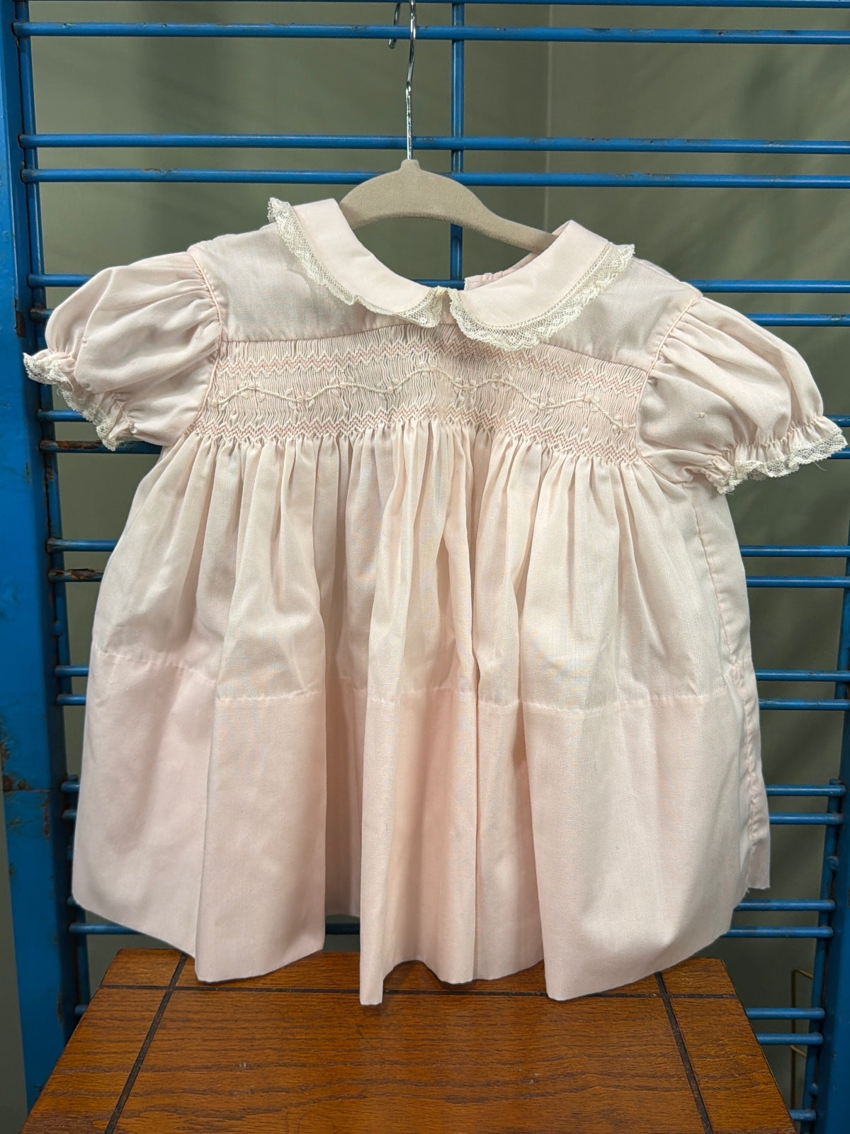Vintage Baby Pink Smocked Dress with Peter Pan Collar