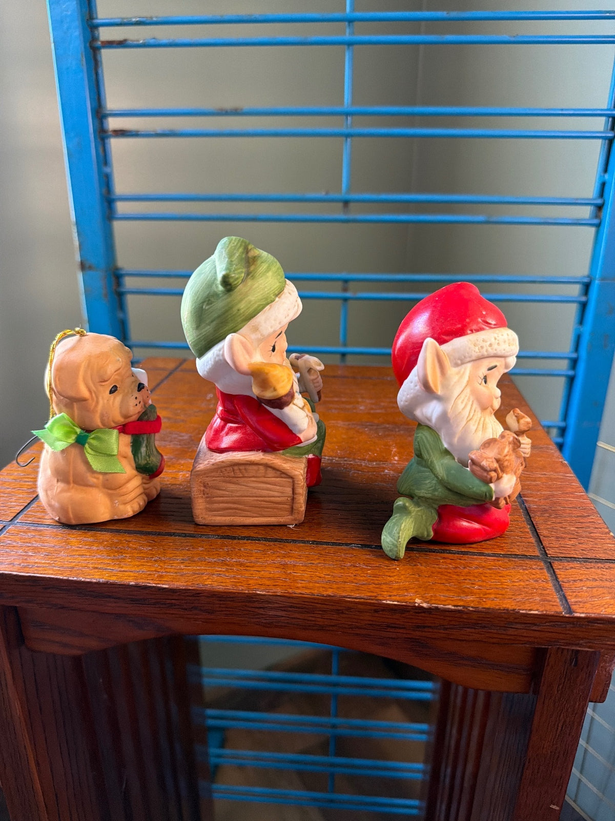 Set of 3 Vintage Christmas Figurines - Elves and Puppy