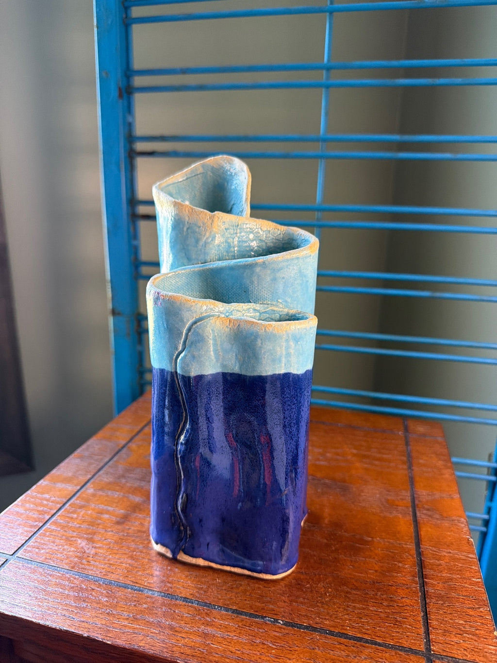 Handmade Ceramic Table Vase in Blue and Light Blue