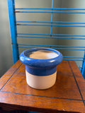 Vintage Ceramic Flower Pot with Blue Glazed Rim
