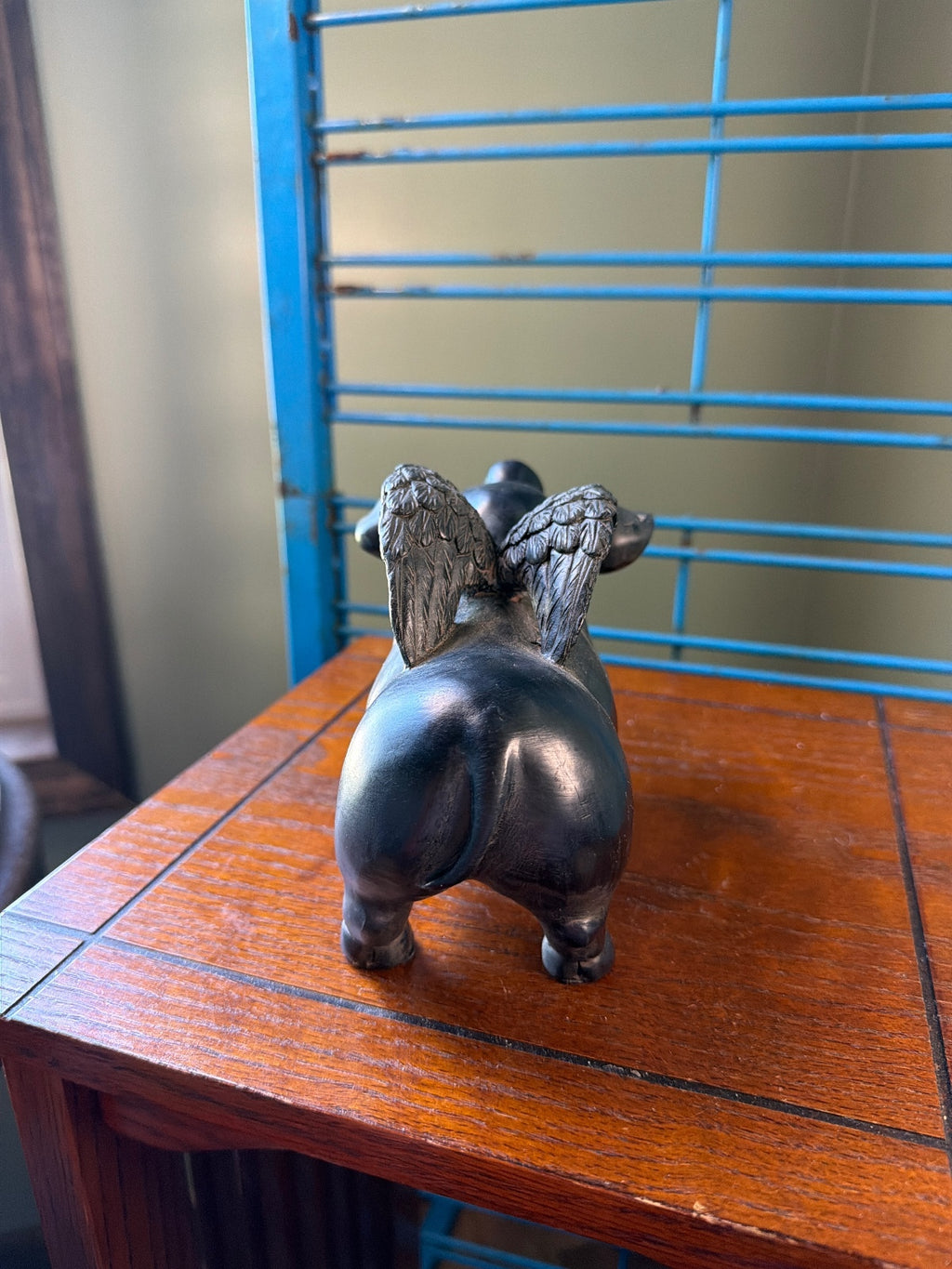 Metallic Pig Figurine with Wings Sculpture