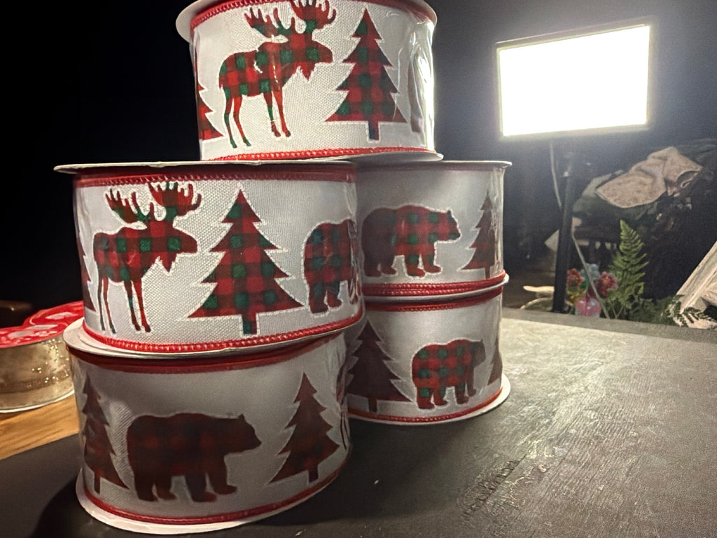 RG Ribbon Christmas Plaid Moose and Bear Decorative Ribbon -
