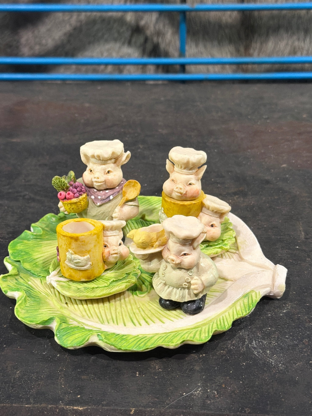 Vintage Ceramic Chef Figurines Set on Leaf Plate