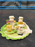 Vintage Ceramic Chef Figurines Set on Leaf Plate