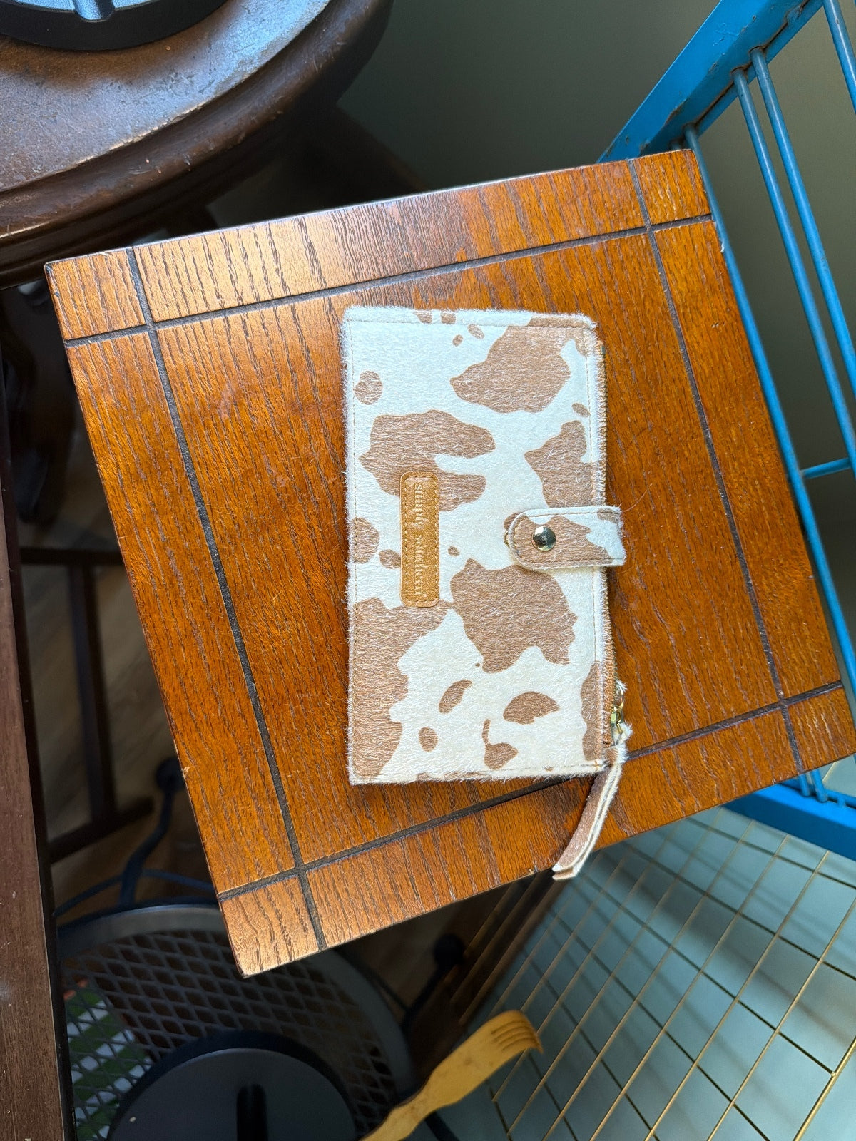 Brown and Cream Cow Print Faux Fur Wallet with Multiple Card Slots