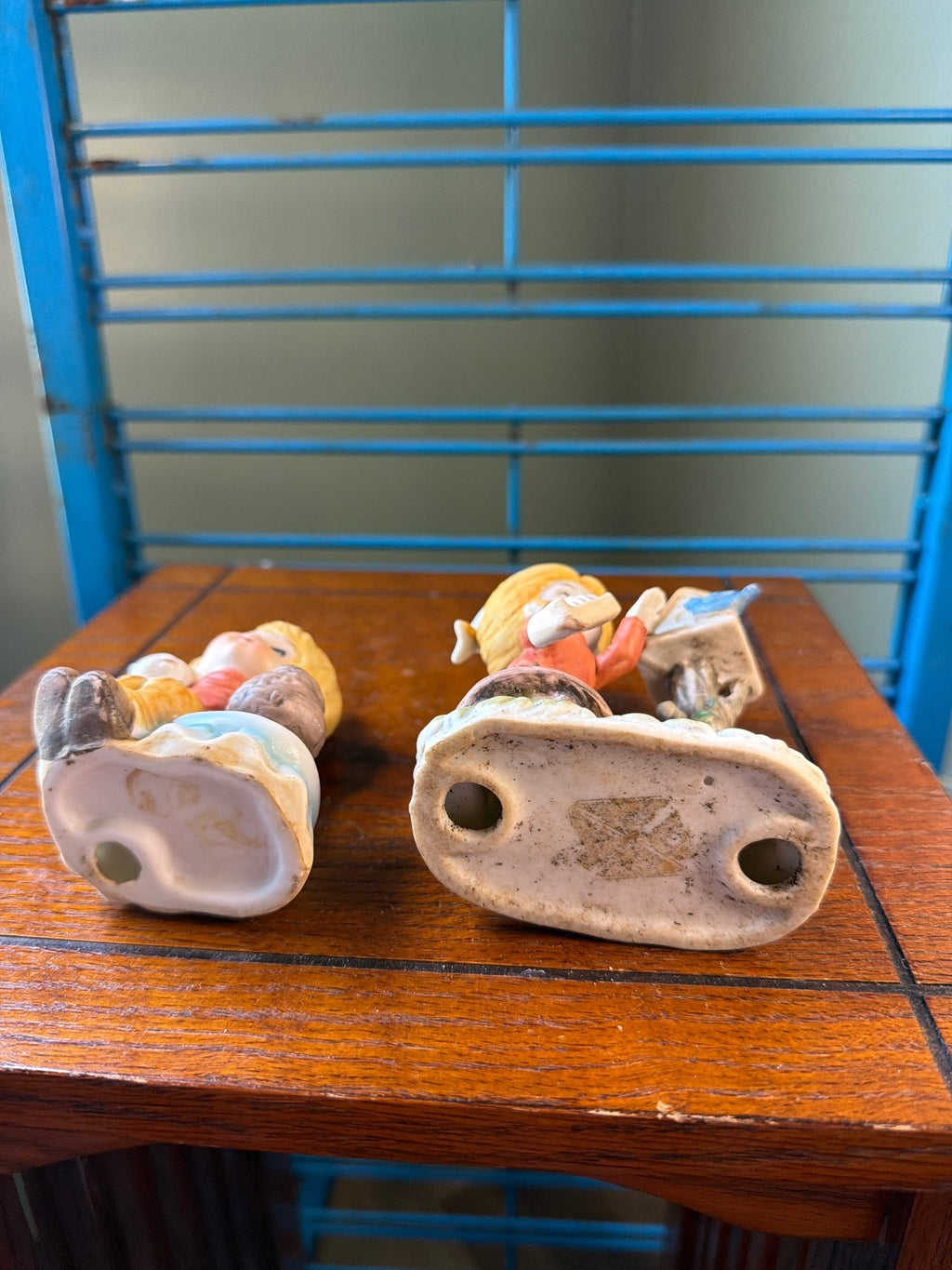 Vintage Ceramic Figurine Set of Two Children with Birdhouse and Puppy
