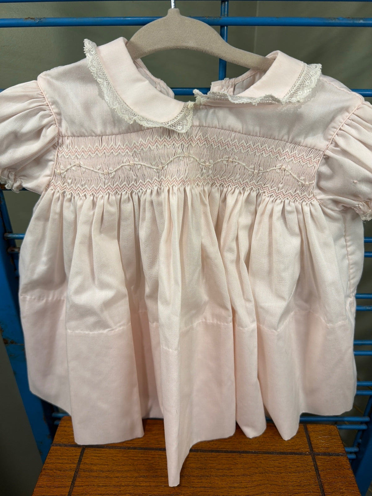 Vintage Baby Pink Smocked Dress with Peter Pan Collar