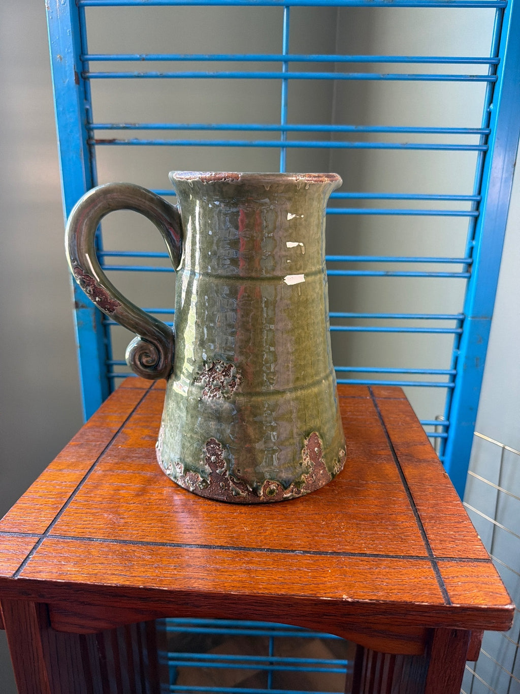 Vintage Green Ceramic Pitcher with Handle