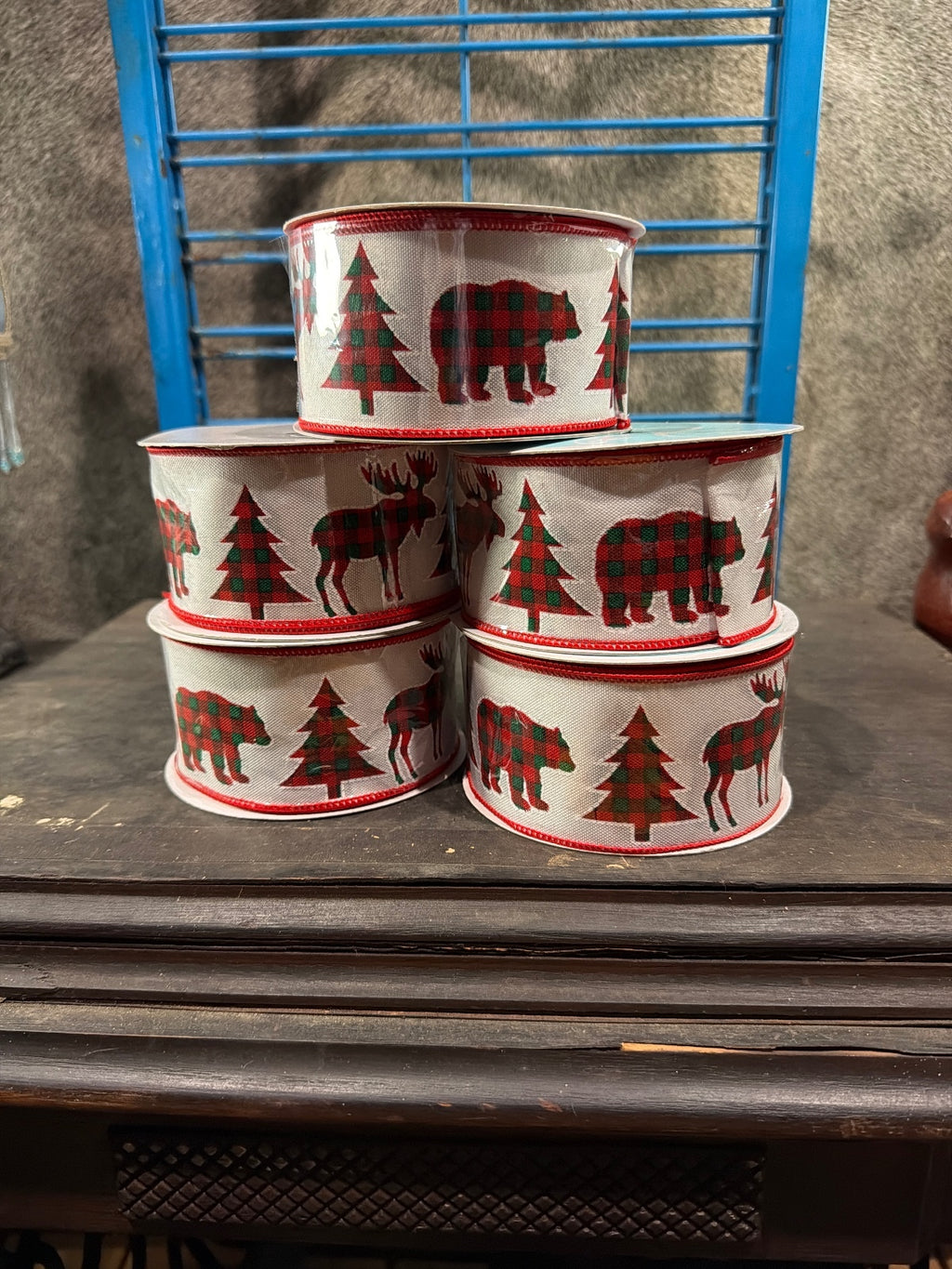 RG Ribbon Christmas Plaid Moose and Bear Decorative Ribbon -