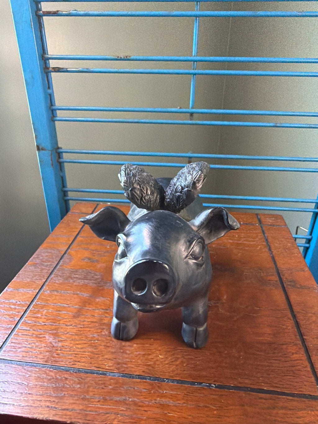 Metallic Pig Figurine with Wings Sculpture