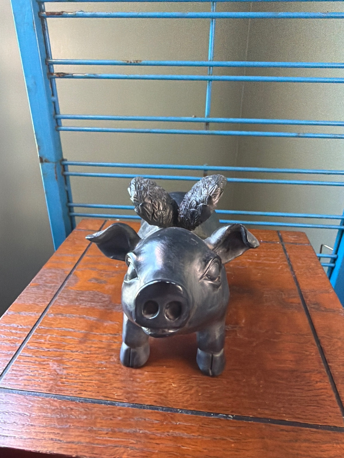 Metallic Pig Figurine with Wings Sculpture