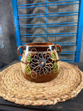 Vintage Mexican Hand-Painted Ceramic Pottery Vase with Handles