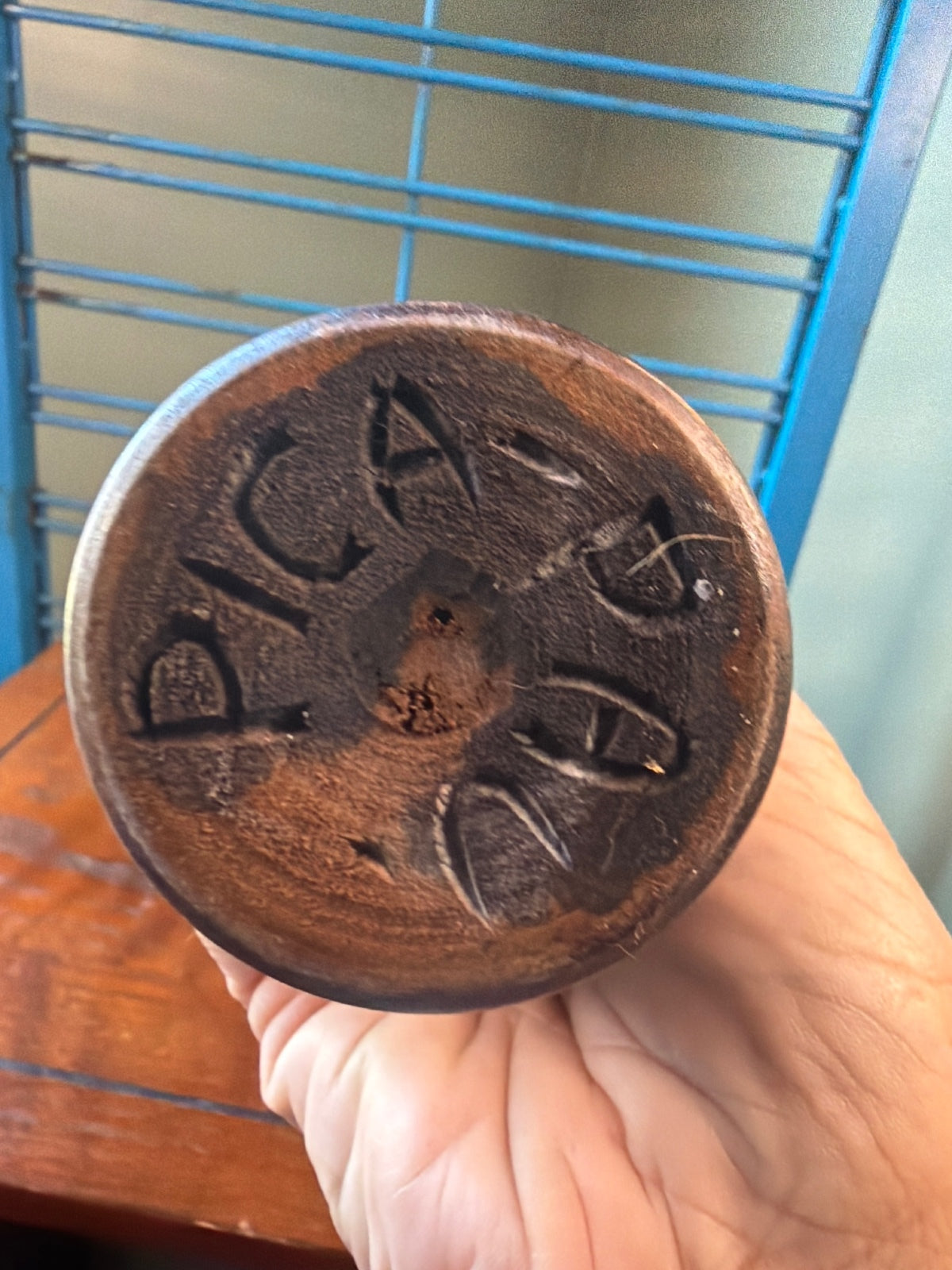 Vintage Hand-Carved Wooden Vase with Floral Design