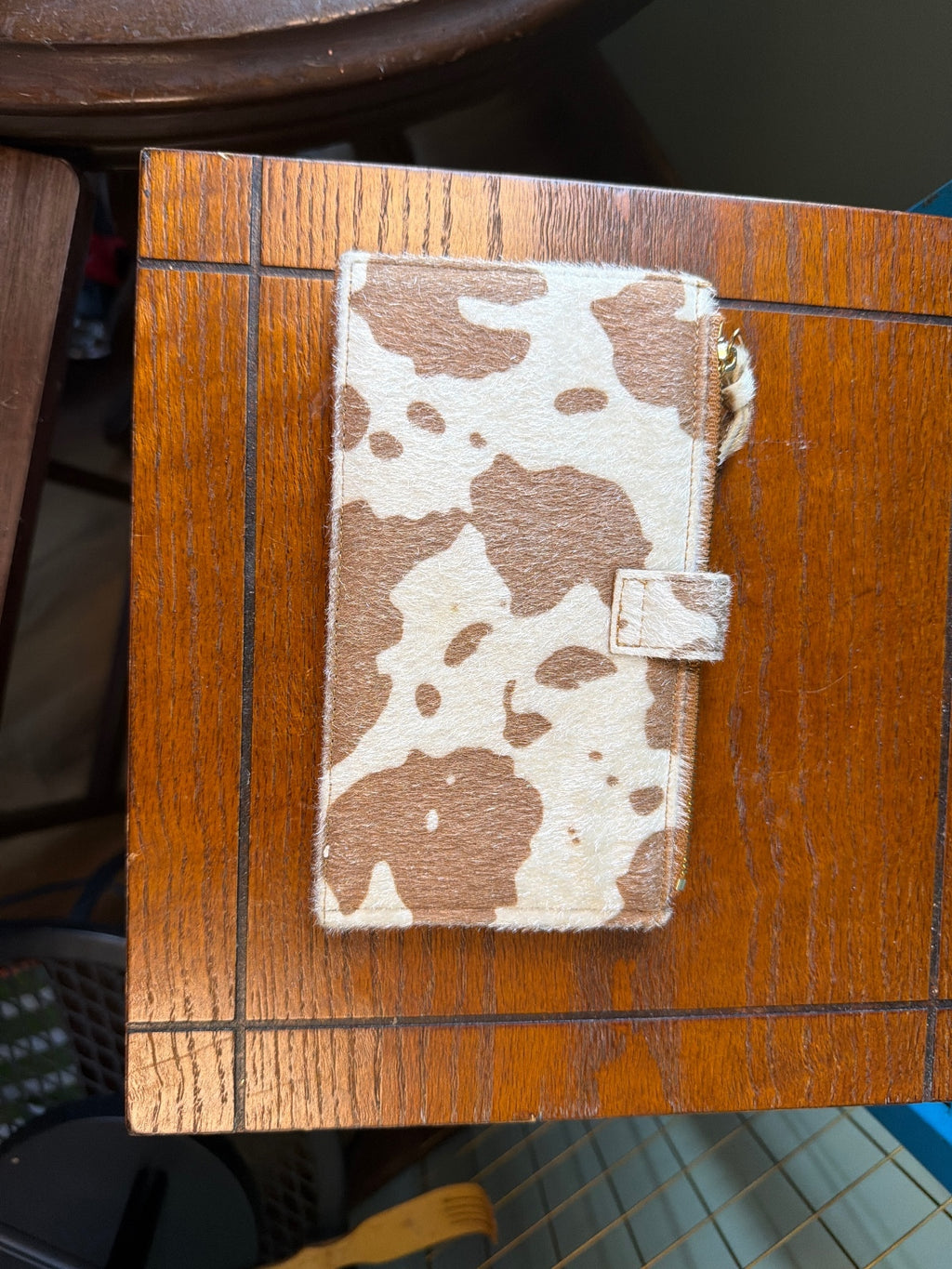 Brown and Cream Cow Print Faux Fur Wallet with Multiple Card Slots