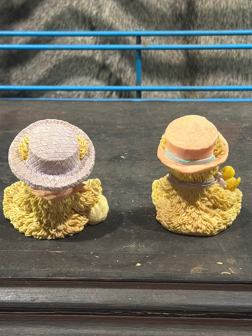 Pair of Vintage Cherub Bear Figurines with Hats and Springtime Theme