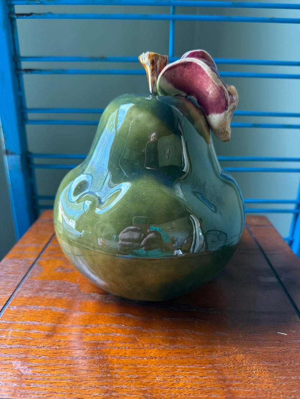 Ceramic Pear Figurine with Leaf Accent