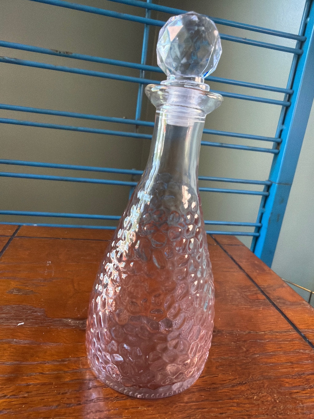 Vintage Textured Glass Decanter with Faceted Stopper