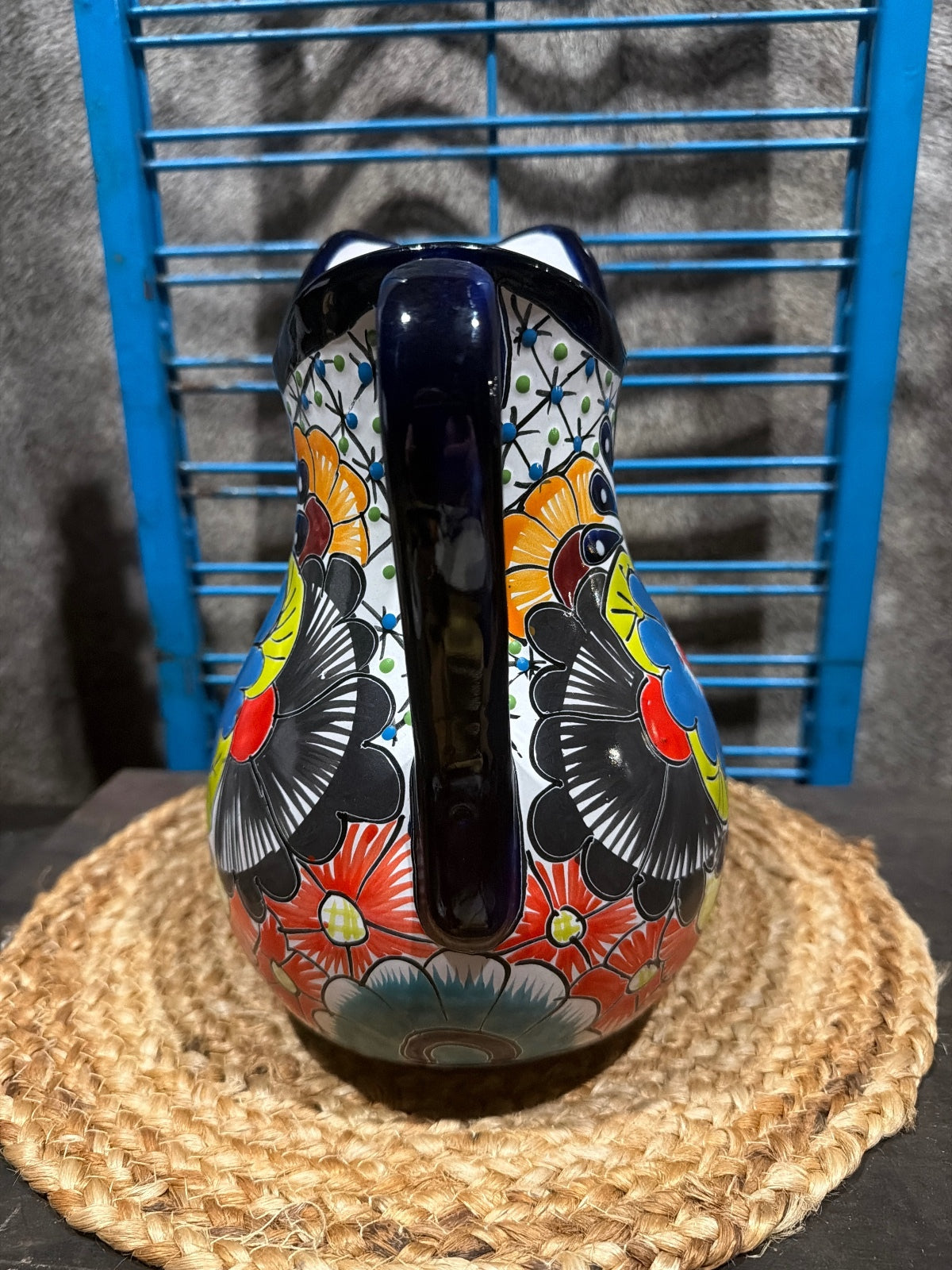the Sergio Ponce "Raining Flowers" Hand-Painted Talavera Style Ceramic Pitcher
