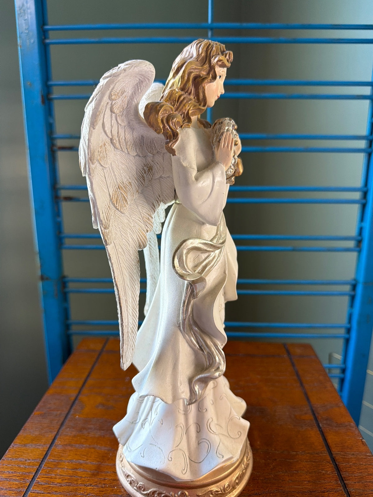 Decorative Ceramic Angel Figurine with Gold Accents