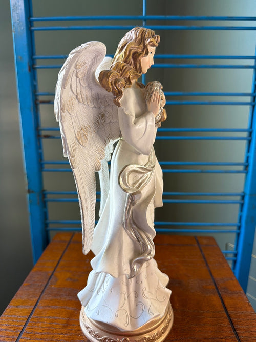 Decorative Ceramic Angel Figurine with Gold Accents
