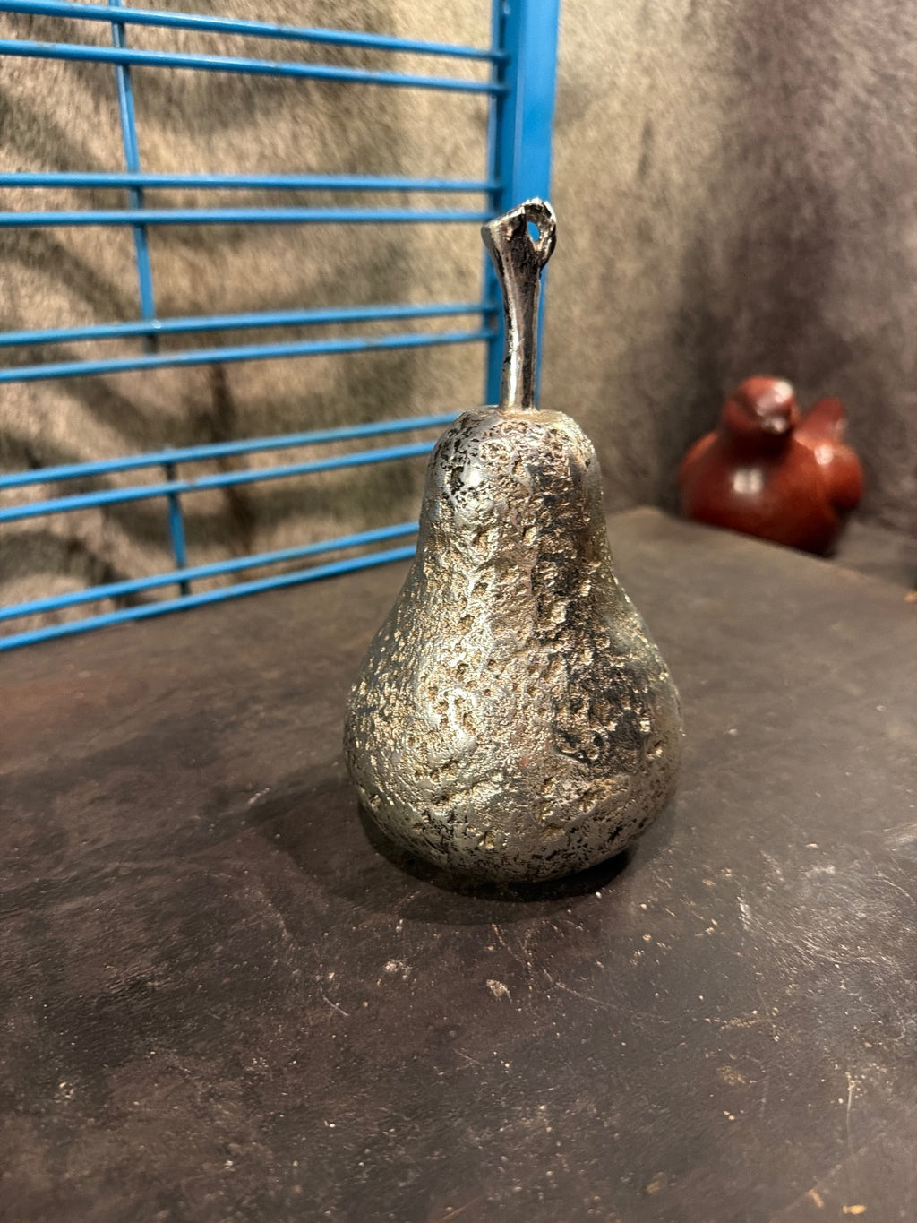 Decorative Silver-Tone Metal Pear Figurine