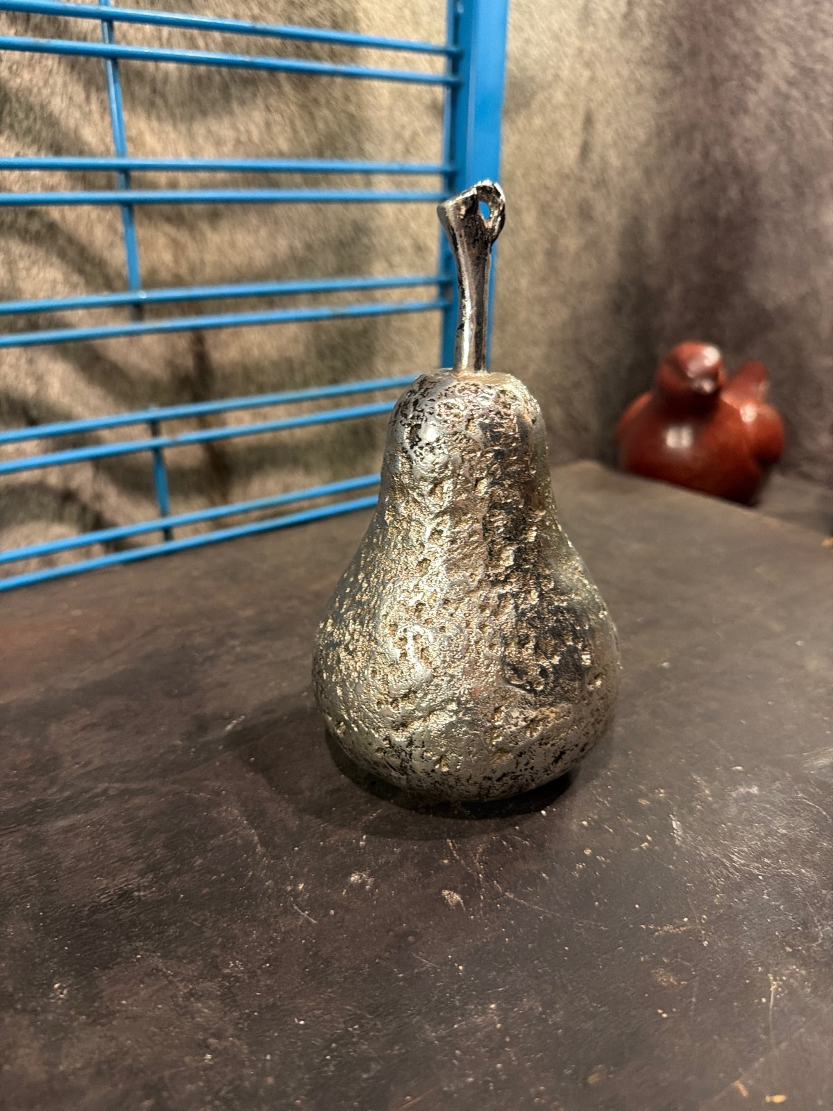 Decorative Silver-Tone Metal Pear Figurine