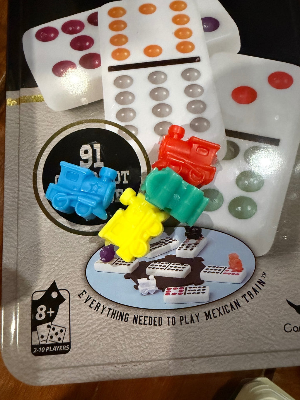Double Twelve Mexican Train Dominoes Game Set with 91 Color Dot Dominoes