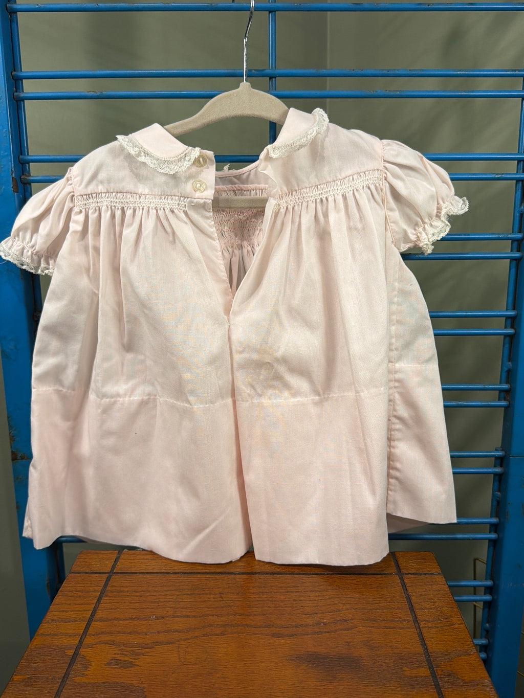Vintage Baby Pink Smocked Dress with Peter Pan Collar