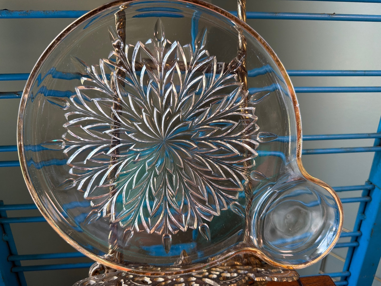 Vintage Clear Glass Serving Plate Gold Trim