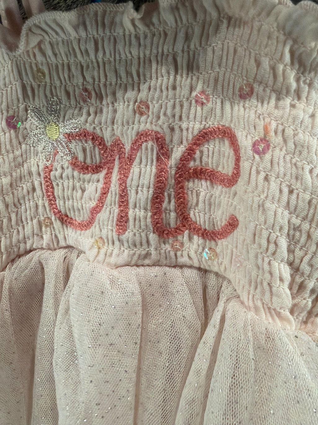 Snug Baby Girl Pink One Embroidered Tutu Dress with Headband 24M