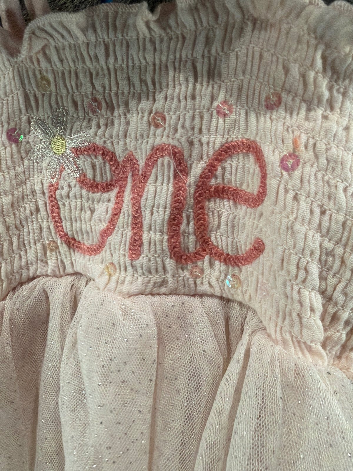 Snug Baby Girl Pink One Embroidered Tutu Dress with Headband 24M