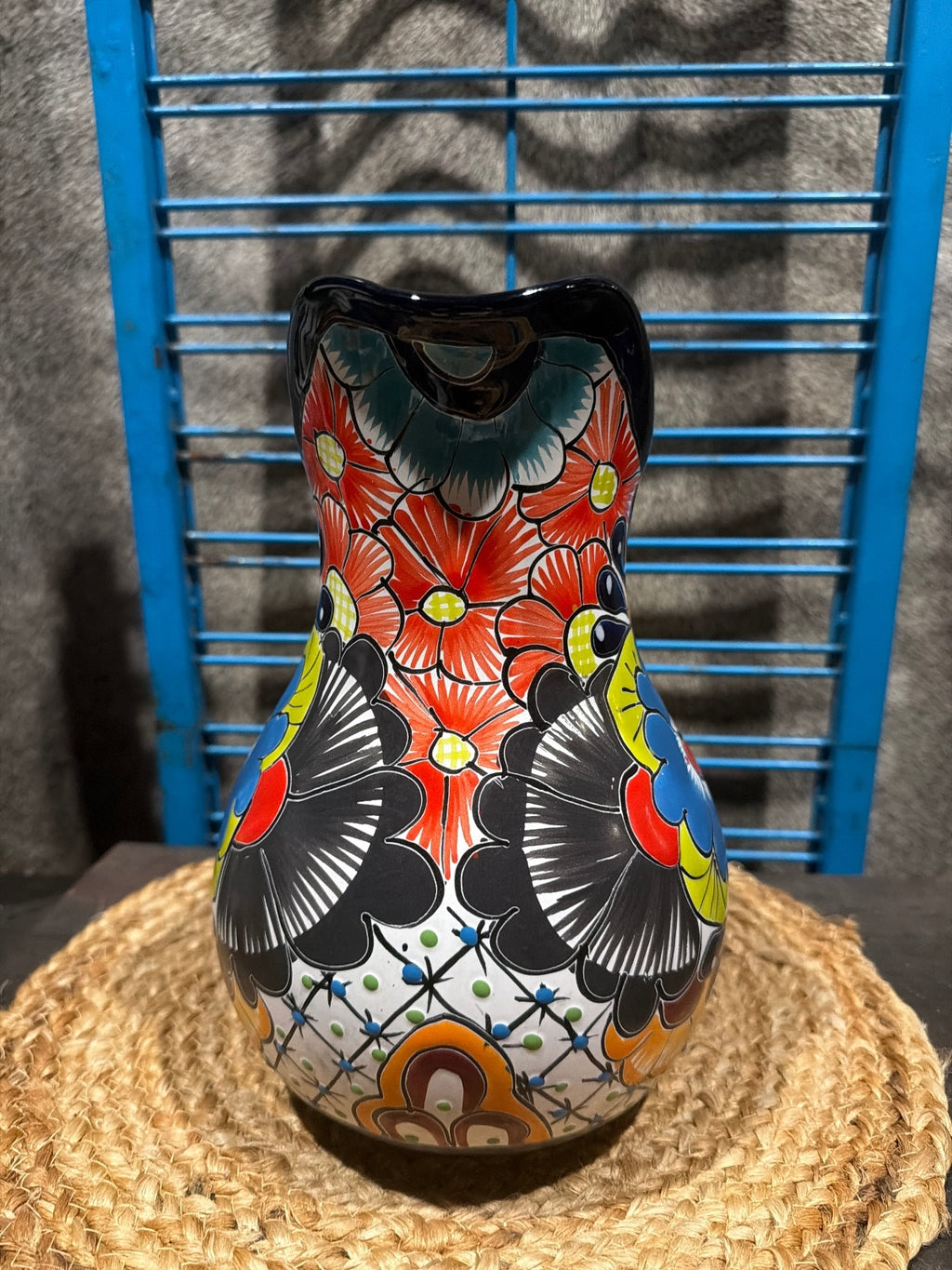 the Sergio Ponce "Raining Flowers" Hand-Painted Talavera Style Ceramic Pitcher
