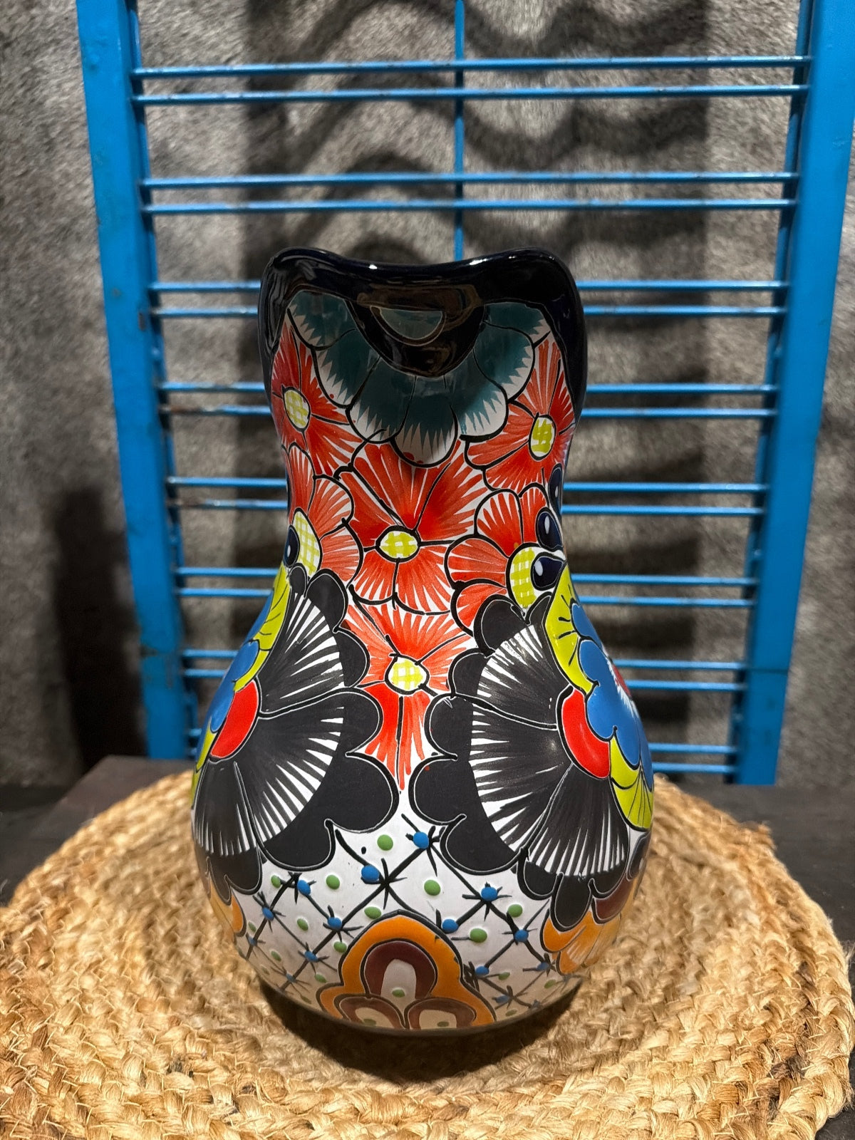 the Sergio Ponce "Raining Flowers" Hand-Painted Talavera Style Ceramic Pitcher