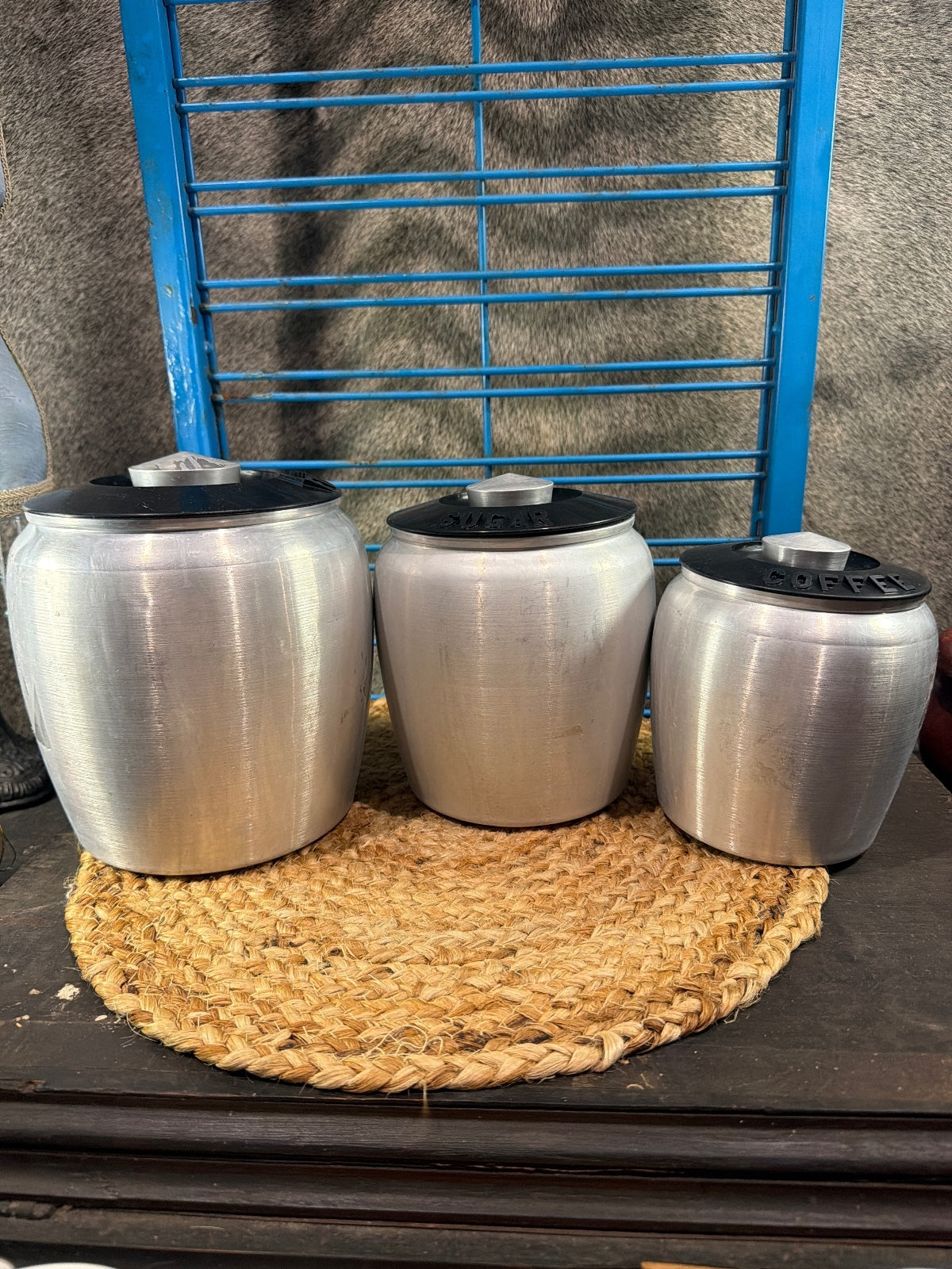 Vintage Aluminum Kitchen Canister Set - Flour, Sugar, Coffee