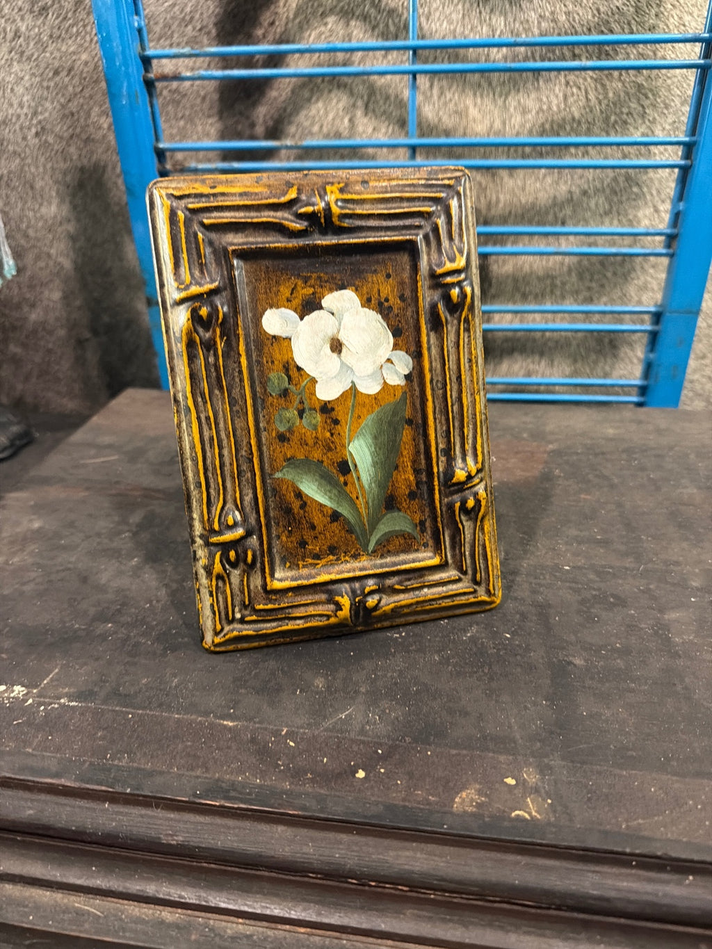 Vintage Small Floral Picture Frame with Stand