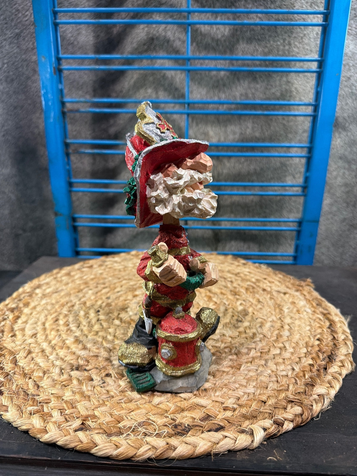 Vintage Hand-Carved Wooden Firefighter Figurine Sculpture