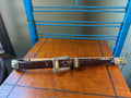 Brighton Brown Croc-Embossed Leather Belt with Decorative Buckle