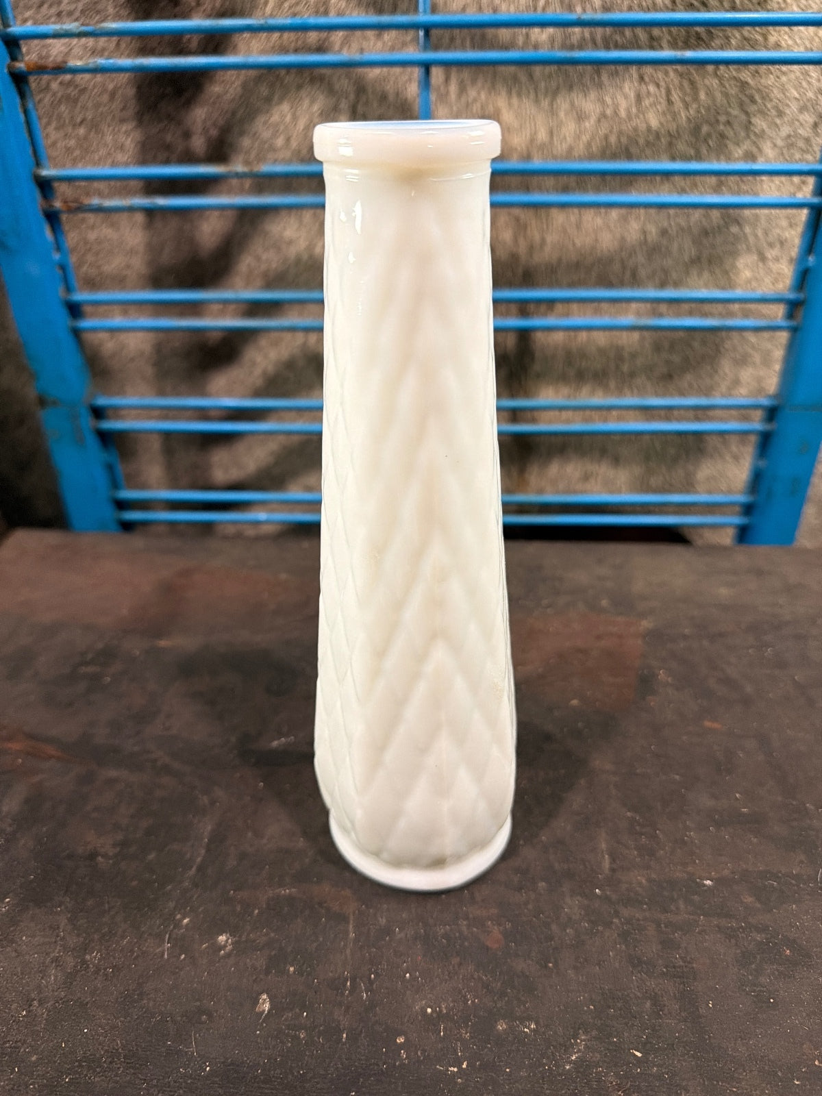 Vintage E.O. Brody Co. White Milk Glass Bud Vase with Diamond-Quilted Pattern