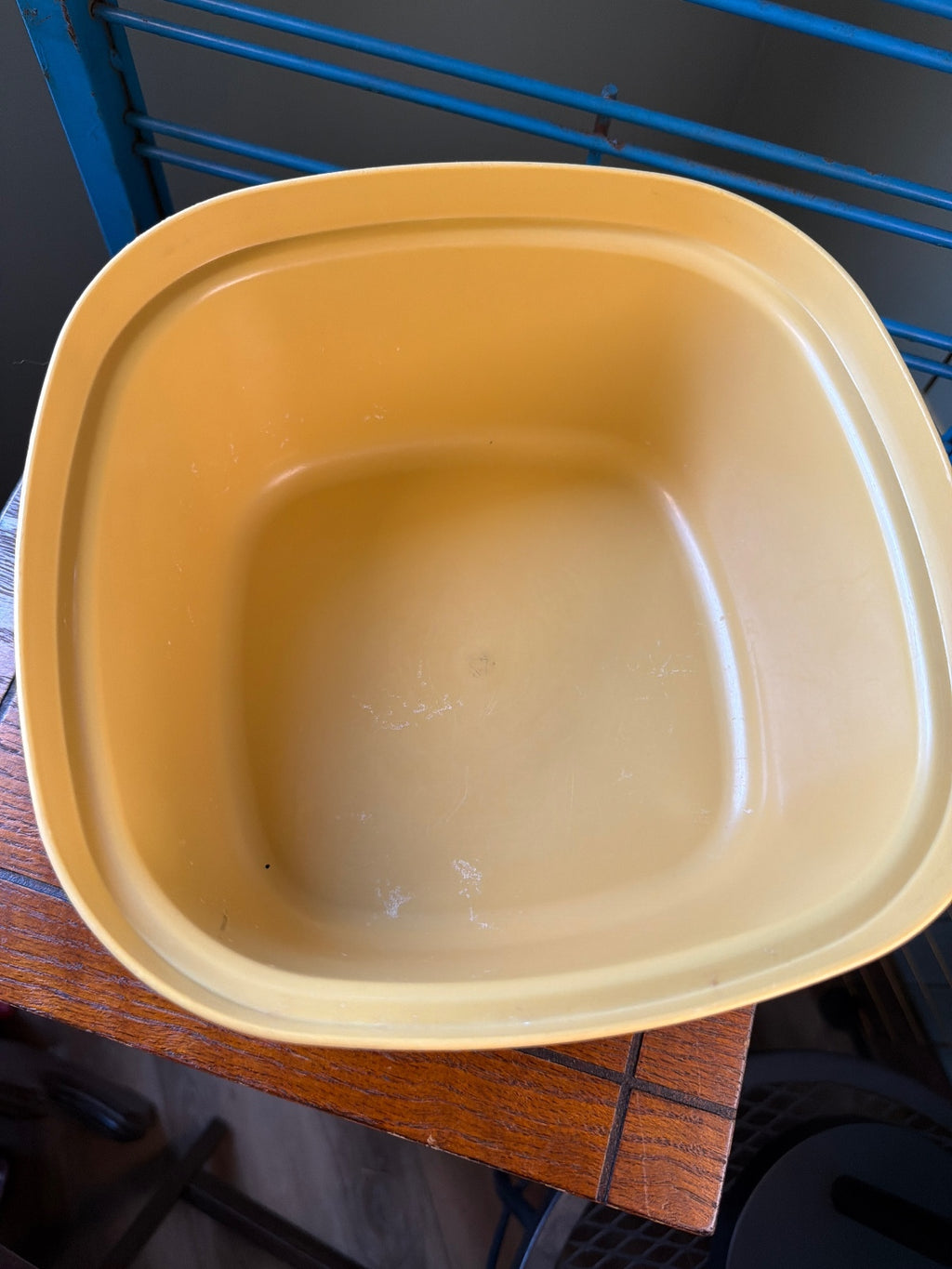 Vintage Tupperware Yellow and Cream Square Container with Lid and Colander