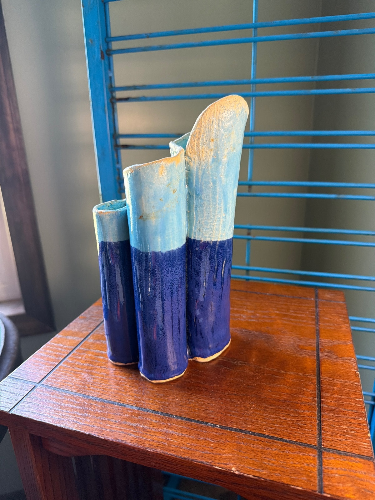 Handmade Ceramic Table Vase in Blue and Light Blue