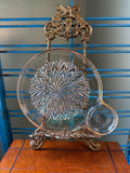 Vintage Clear Glass Serving Plate Gold Trim